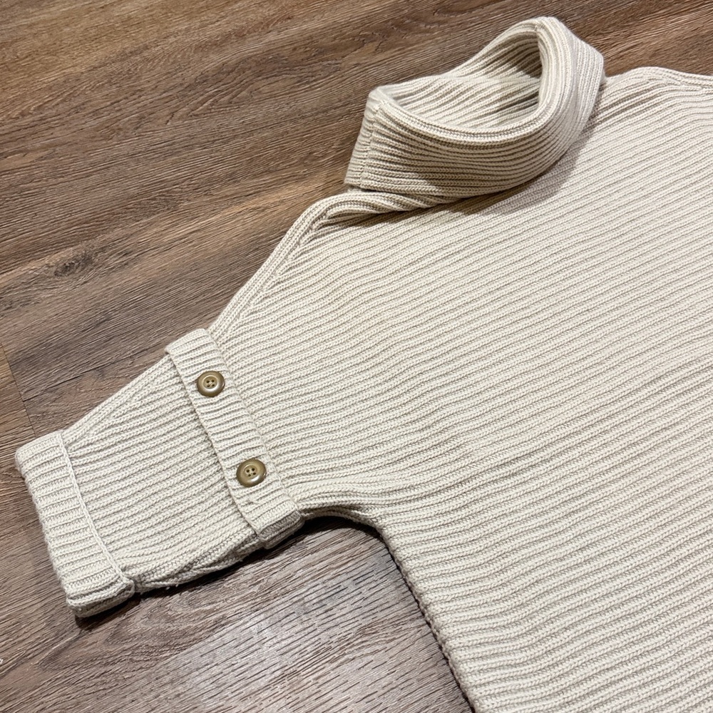 Ann Taylor Cream Cowl Neck Sweater w/ Button and Cuffed Short Sleeve Detail - Picture 4 of 6